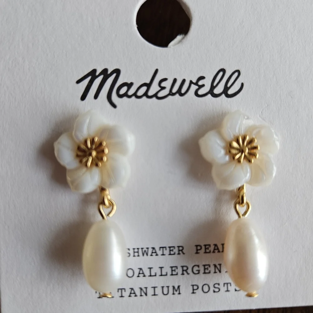 Madewell Floral Freshwater Pearl Drop Earrings, White - Picture 3 of 5